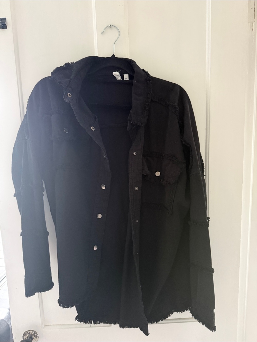 Black Frayed Button-Up Jacket light weight